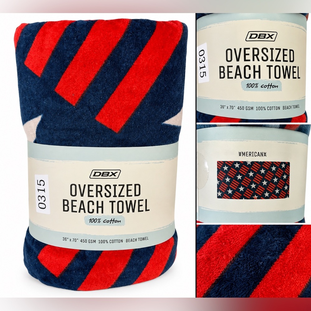 DBX Oversized Beach Towel - Americana Red & Navy